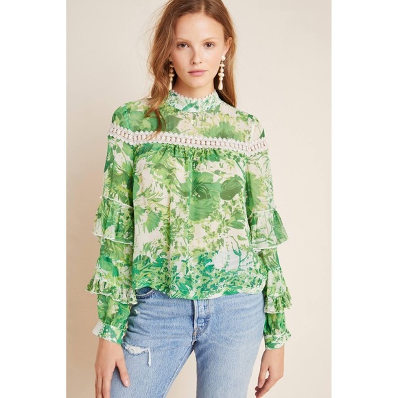 Hope for Flowers by Tracy Reese Tops - Hope For Flowers By Tracy Reese Angelina Peasant Blouse‎ Womens 10 Green Silk